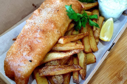 Fish and chips from The Stables at Kirkleathington