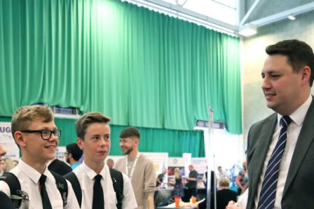 Ben Houchen and Richard Parkin with young people | Tees Valley Combined Authority