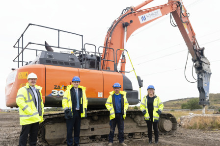 Tees Valley Mayor Ben Houchen with Adam Harker, Contracts Director at Seymour Civil Engineering; Jay Hindson, General Operative at Seymour Civil Engineering and Sarah Ainslie from Seymour Skills Training Academy