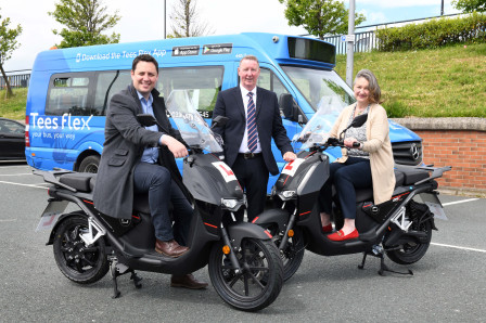 Mayor Houchen with Dean Coates and Jill Mortimer for Wheels to Work